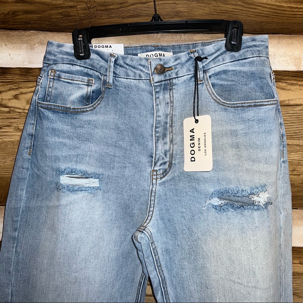Dogma Distressed High Rise Straight Jeans Side Slit Hem - Picture 8 of 13